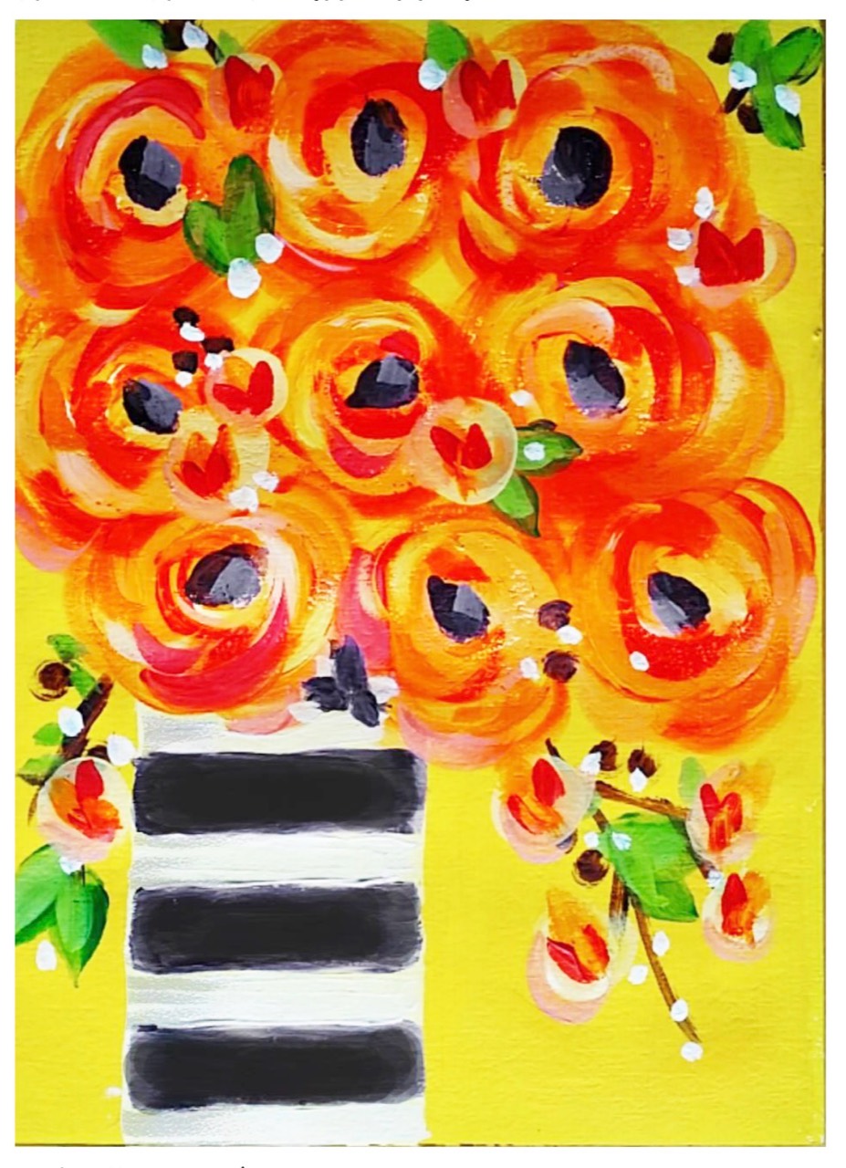 Golden orange flower bouquet painting
