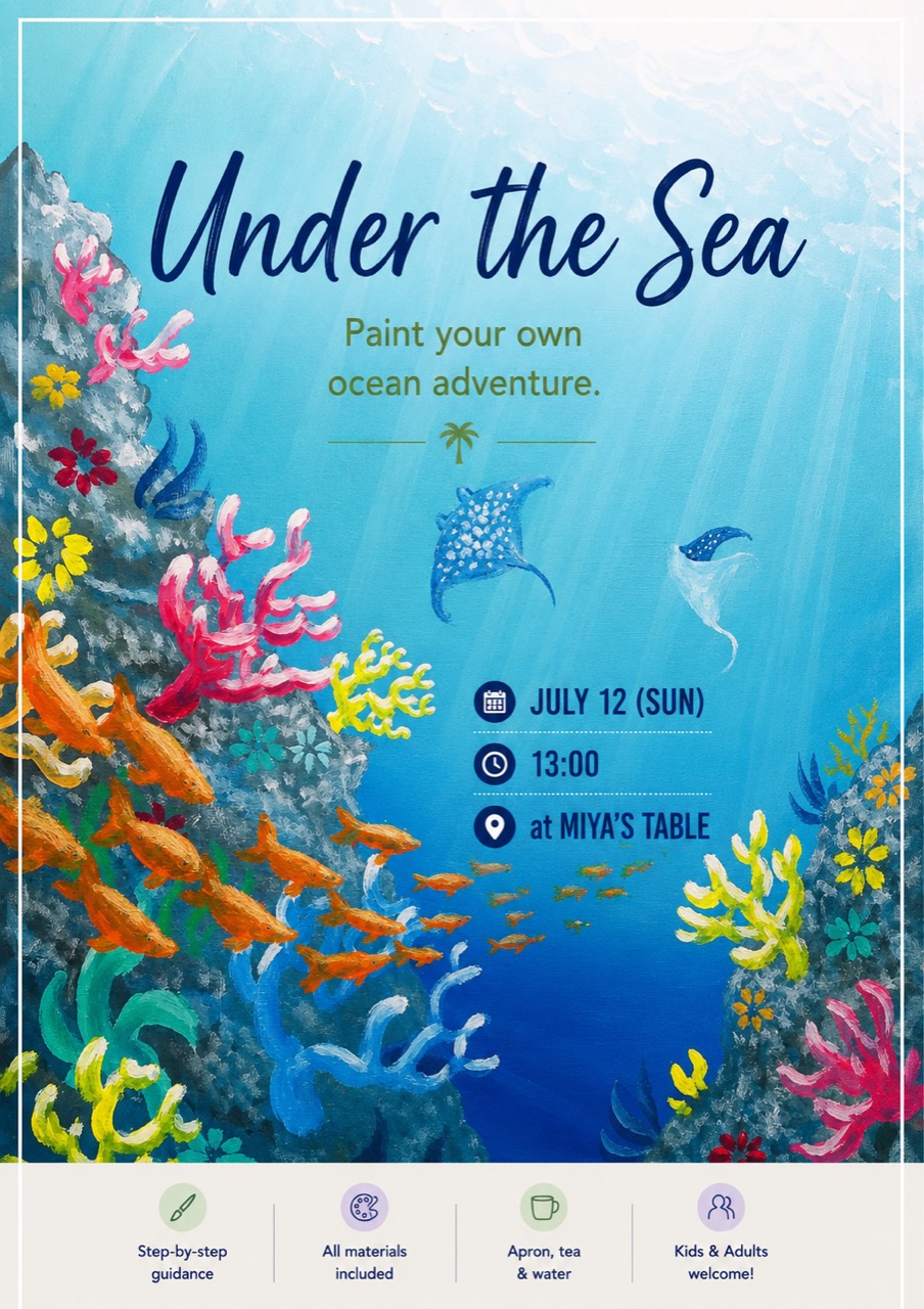 Under the Sea painting event announcement with colorful ocean life